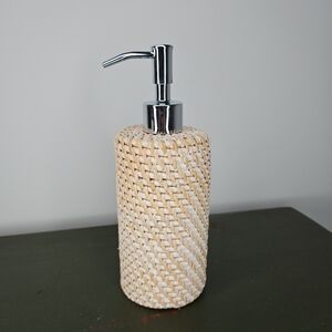 Pottery Barn Tava Soap Pump Dispenser Handwoven Rattan Bath Accessory White Wash